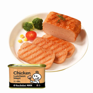 Halal Certified Chicken Beef Luncheon Meat China OEM Normal Temperature Printed Canned Hot Food Hot Canned Meat